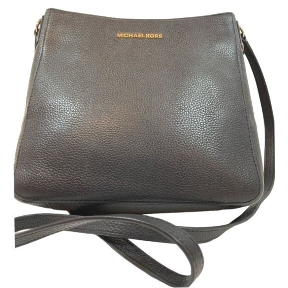 Michael Kors Medium Leather Crossbody Bag Purse Black Zipper Pockets READ